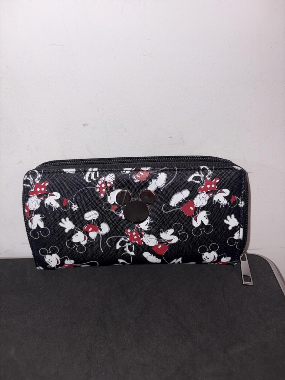 NWOT Disney Mickey & Minnie Mouse Zip Around Wallet 7.5 in Black Red White